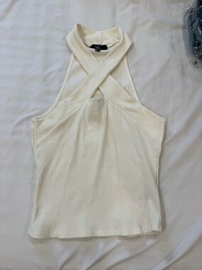 Lulu's Cream Ribbed Cross-Front Tank